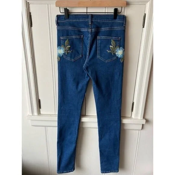 Gucci Floral-Embroidered Stretch Denim Jeans